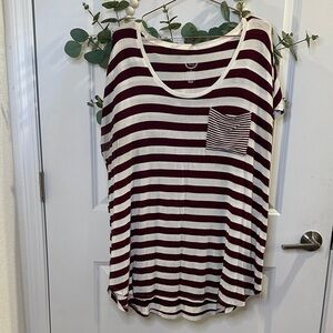 Maurices Burgundy and White Striped Short Sleeve Top